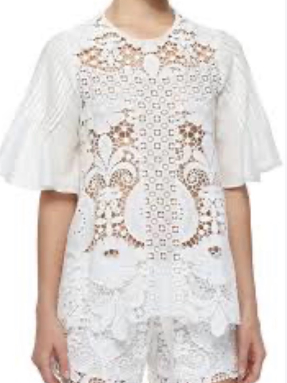 Alexis White Eyelet Lace Flutter-Sleeve Top
